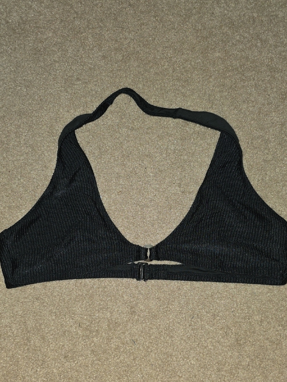 HALARA Black Ribbed Halter Bralette with Front Label